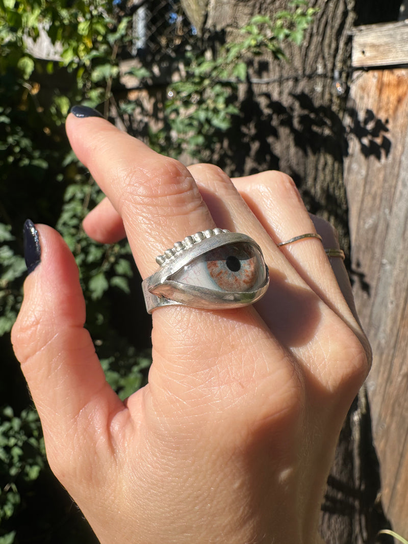 Handmade Hand Painted Eye Ring - sz 8