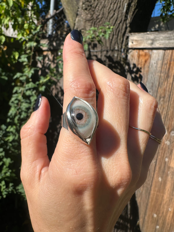 Handmade Hand Painted Eye Ring - sz 6.75