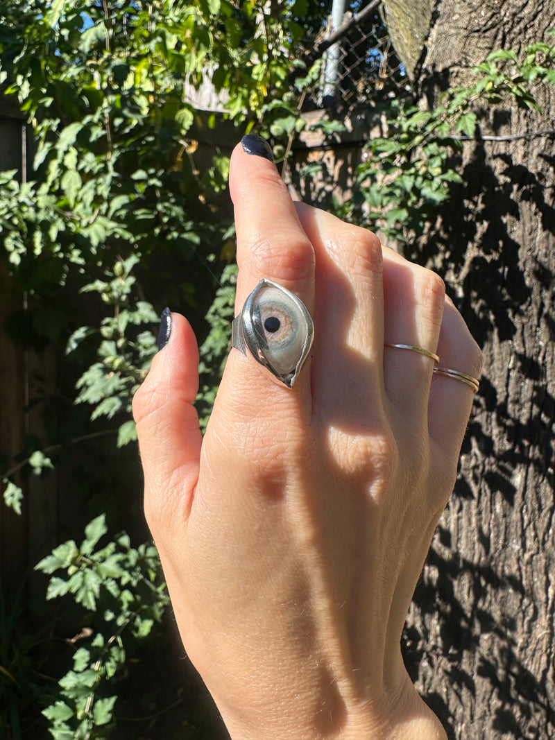Handmade Hand Painted Eye Ring - sz 6.75