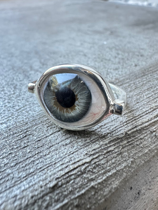 Sample Sale - Hand Painted Silver Eye Ring - sz 7.75