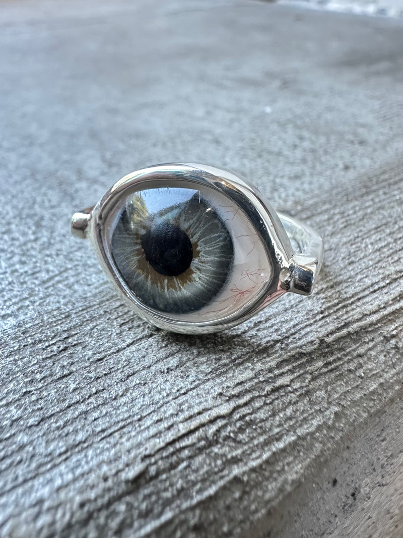 Sample Sale - Hand Painted Silver Eye Ring - sz 7.75
