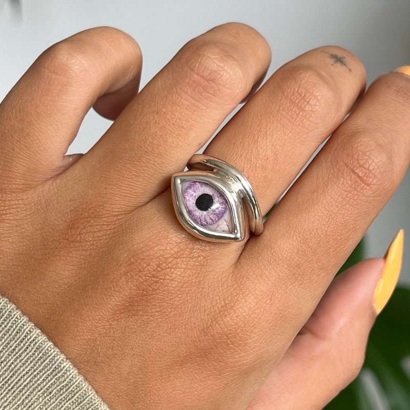 Hand Painted Lavender Silver Sample Dali Eye Ring