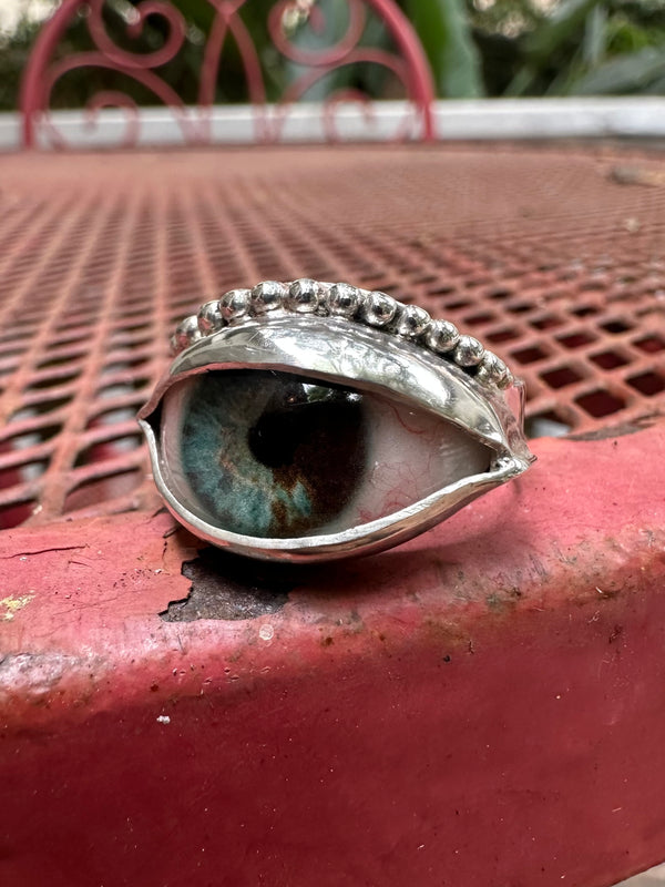 Handmade Hand Painted Eye Ring - sz 9.5