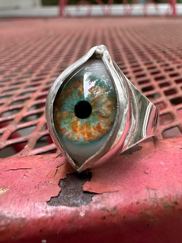 Handmade Hand Painted Eye Ring - sz 10.5