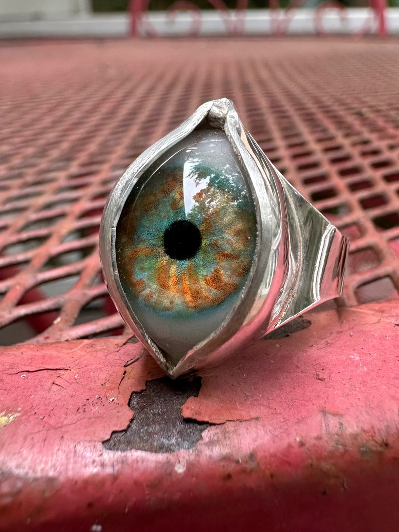 Handmade Hand Painted Eye Ring - sz 10.5