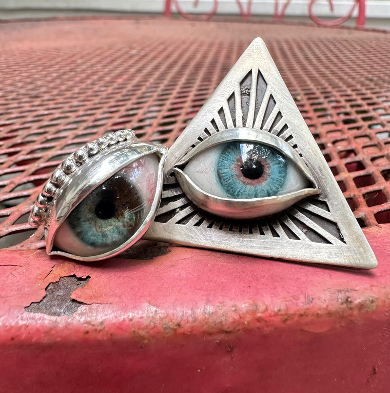 Handmade Hand Painted Eye Ring - sz 9.5