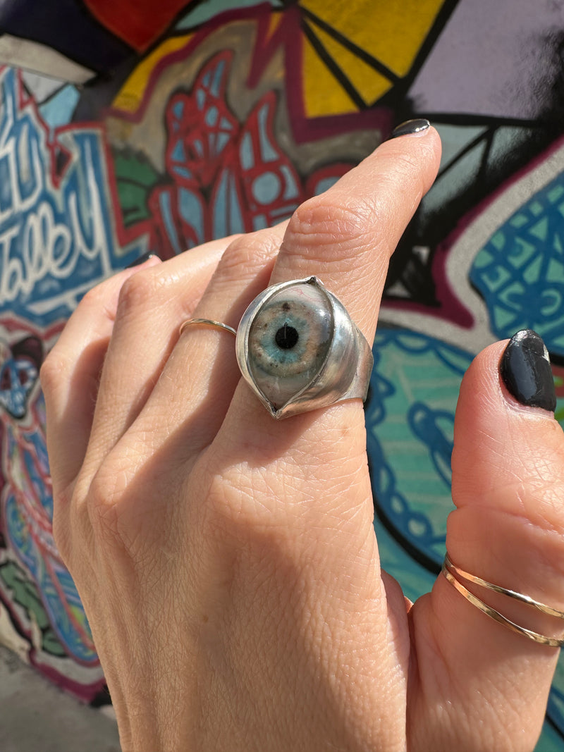 Handmade Painted Eye Ring - sz 7