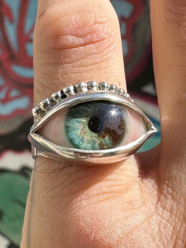 Handmade Hand Painted Eye Ring - sz 9.5
