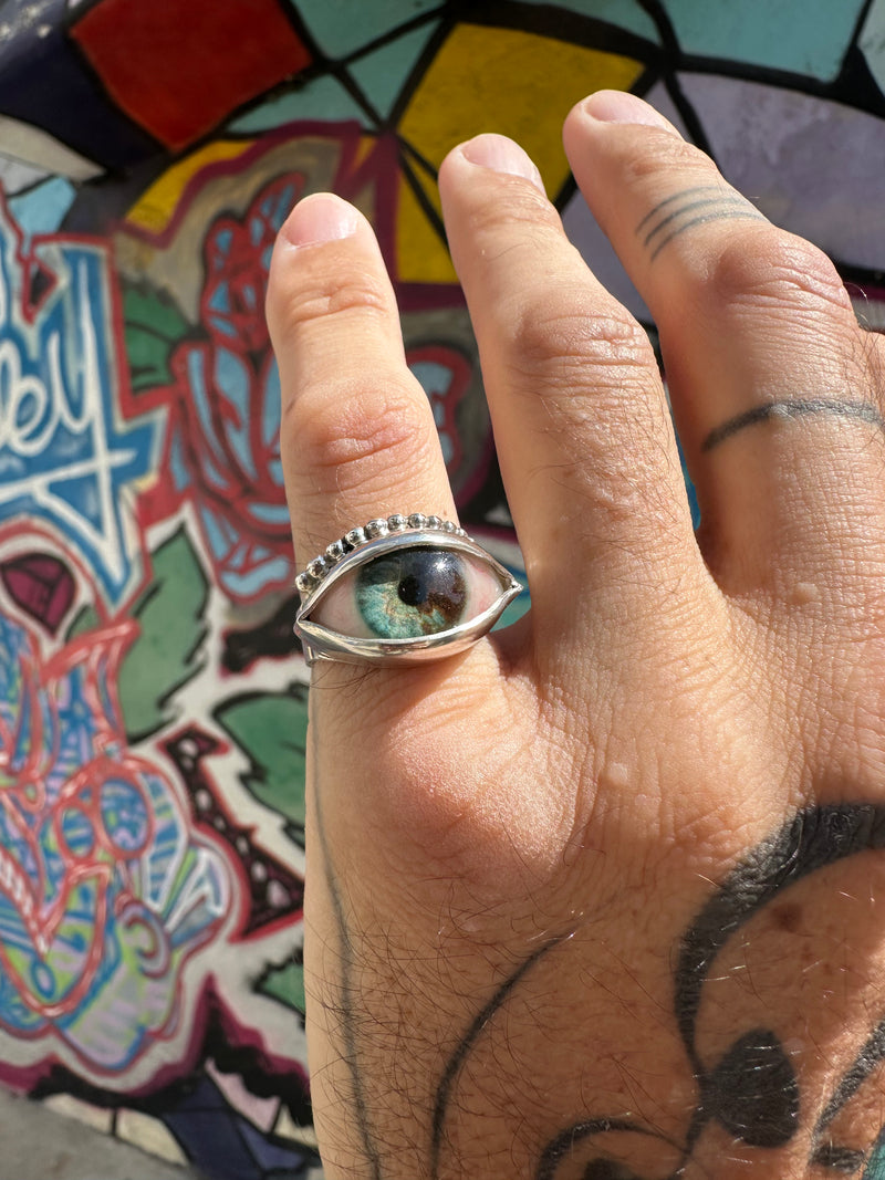Handmade Hand Painted Eye Ring - sz 9.5