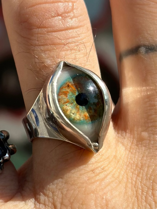 Handmade Hand Painted Eye Ring - sz 10.5