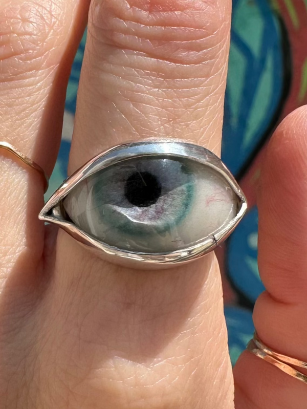 Handmade Painted Eye Ring - sz 7