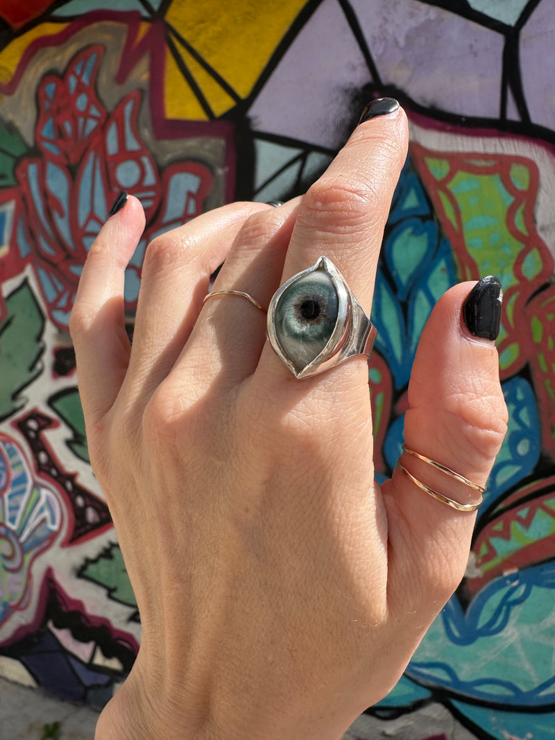 Handmade Painted Eye Ring - sz 9.25