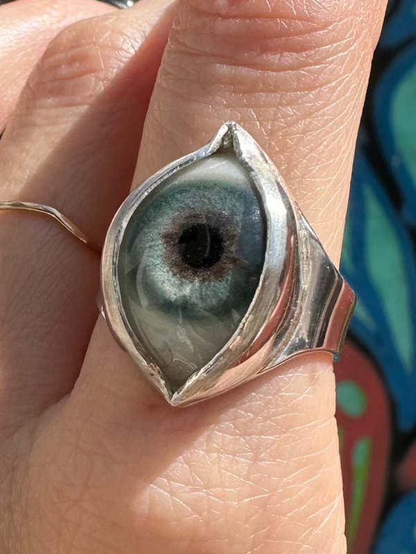 Handmade Painted Eye Ring - sz 9.25