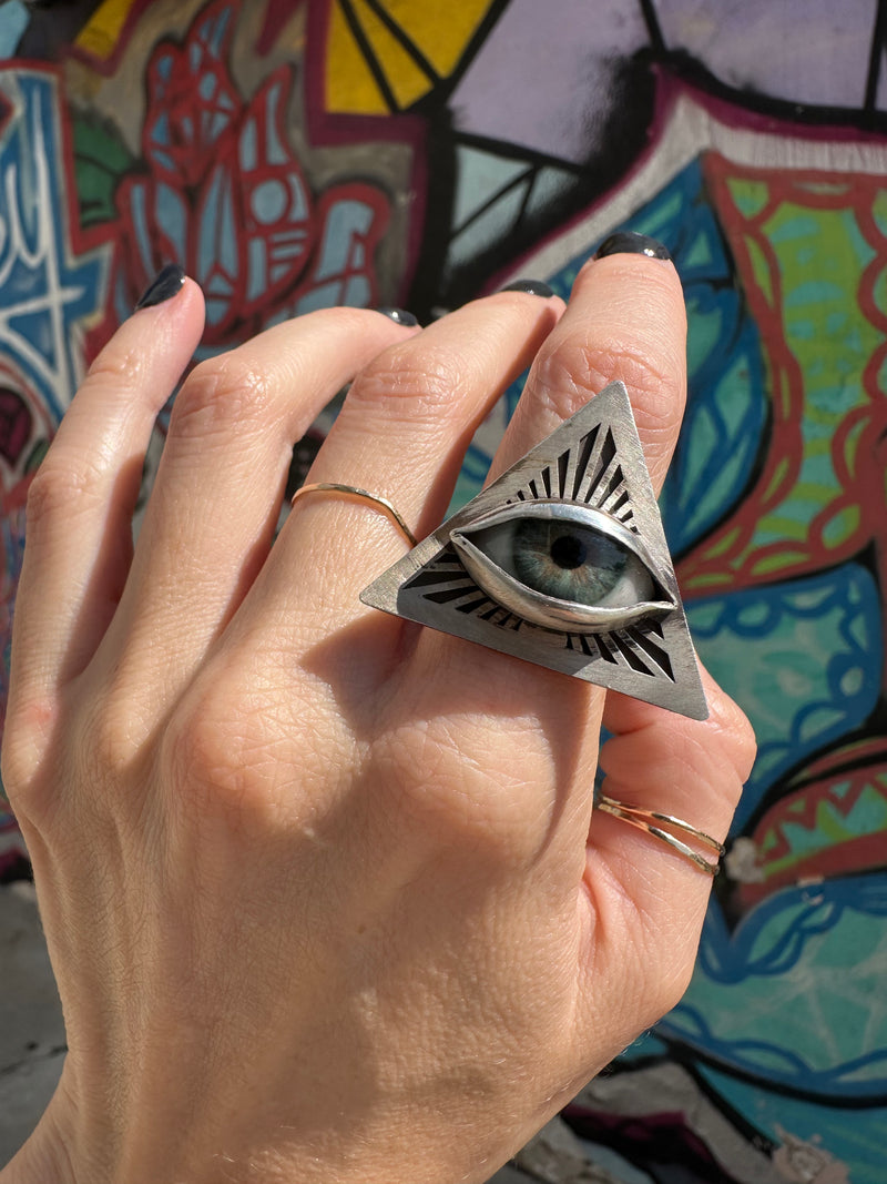 Handmade Painted Eye Ring - sz 6