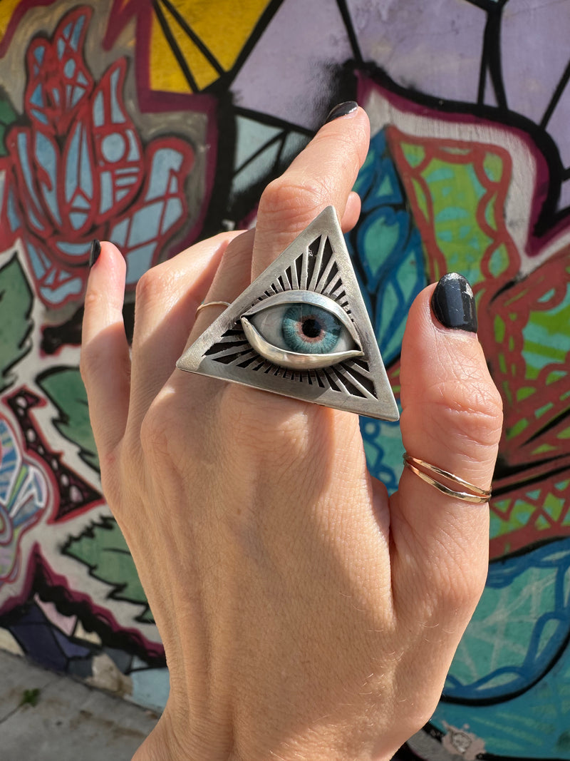 Handmade Painted Eye Ring - sz 9.75