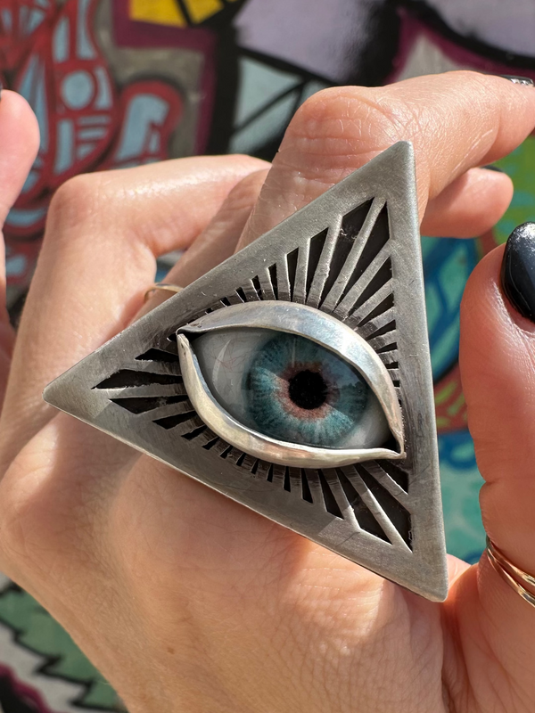 Handmade Painted Eye Ring - sz 9.75