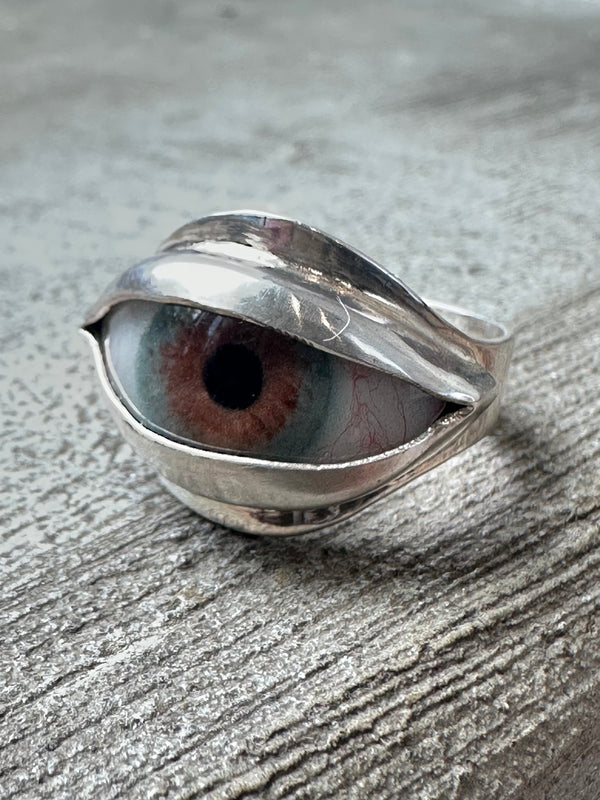 Handmade Hand Painted Eye Ring - sz 10
