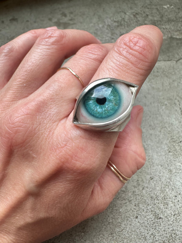 Handmade Hand Painted Eye Ring - sz 10.25