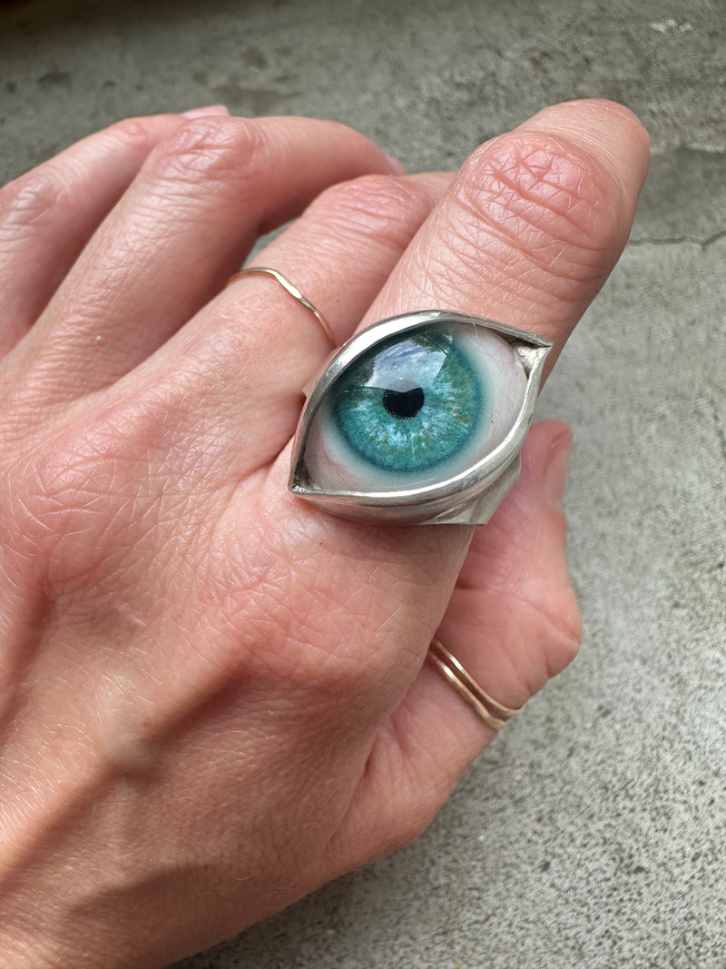 Handmade Hand Painted Eye Ring - sz 10.25