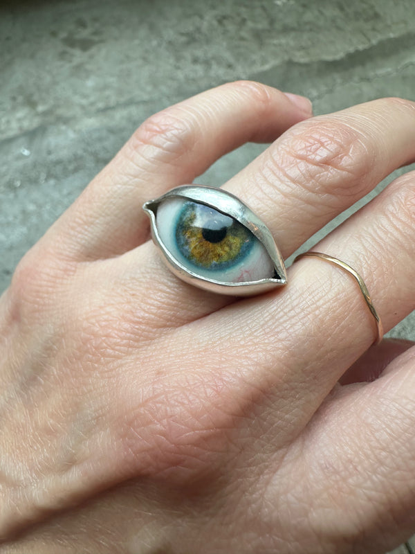 Handmade Hand Painted Eye Ring - sz 5.5