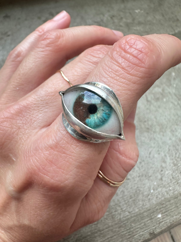 Handmade Hand Painted Eye Ring - sz 7.75