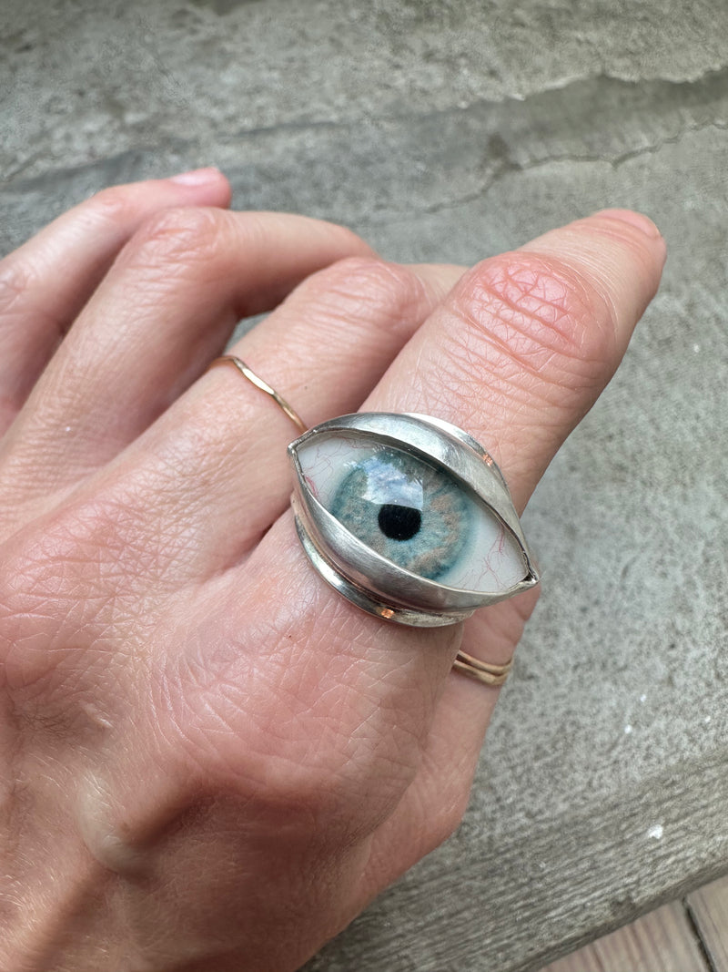 Handmade Hand Painted Eye Ring - sz 7.5