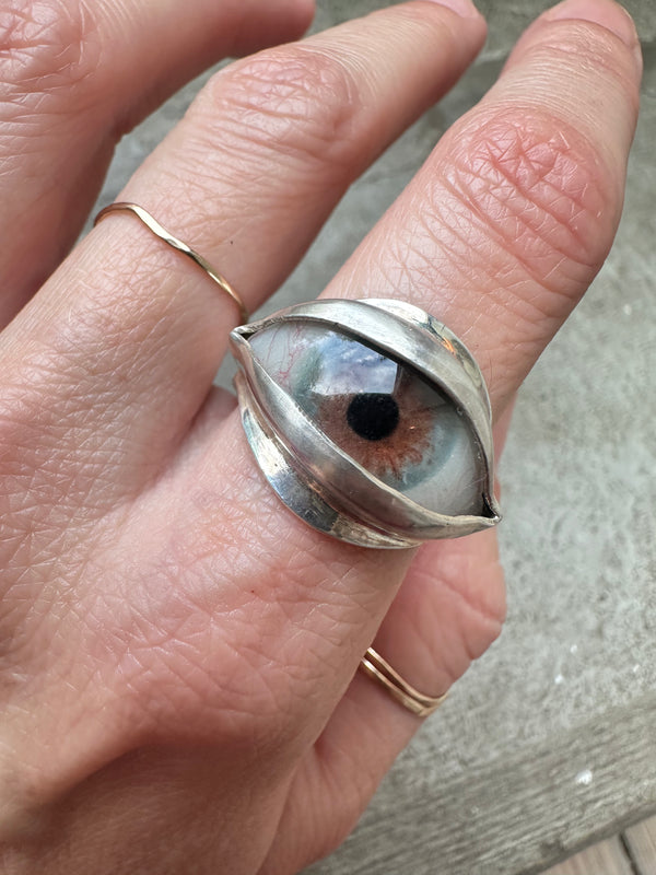Handmade Hand Painted Eye Ring - sz 10