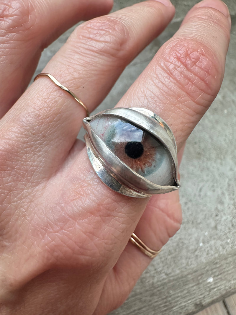 Handmade Hand Painted Eye Ring - sz 10