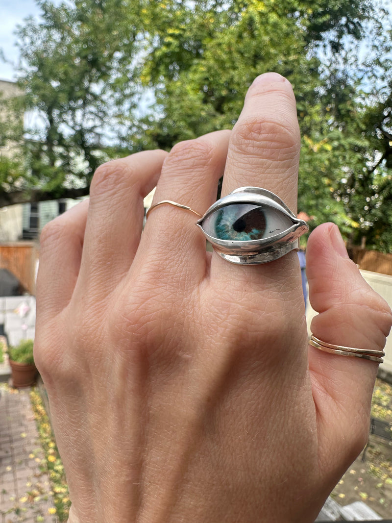 Handmade Hand Painted Eye Ring - sz 7.75