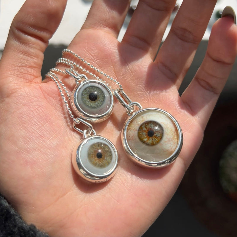 Hand Painted Brown Silver Bubble Eye Pendant