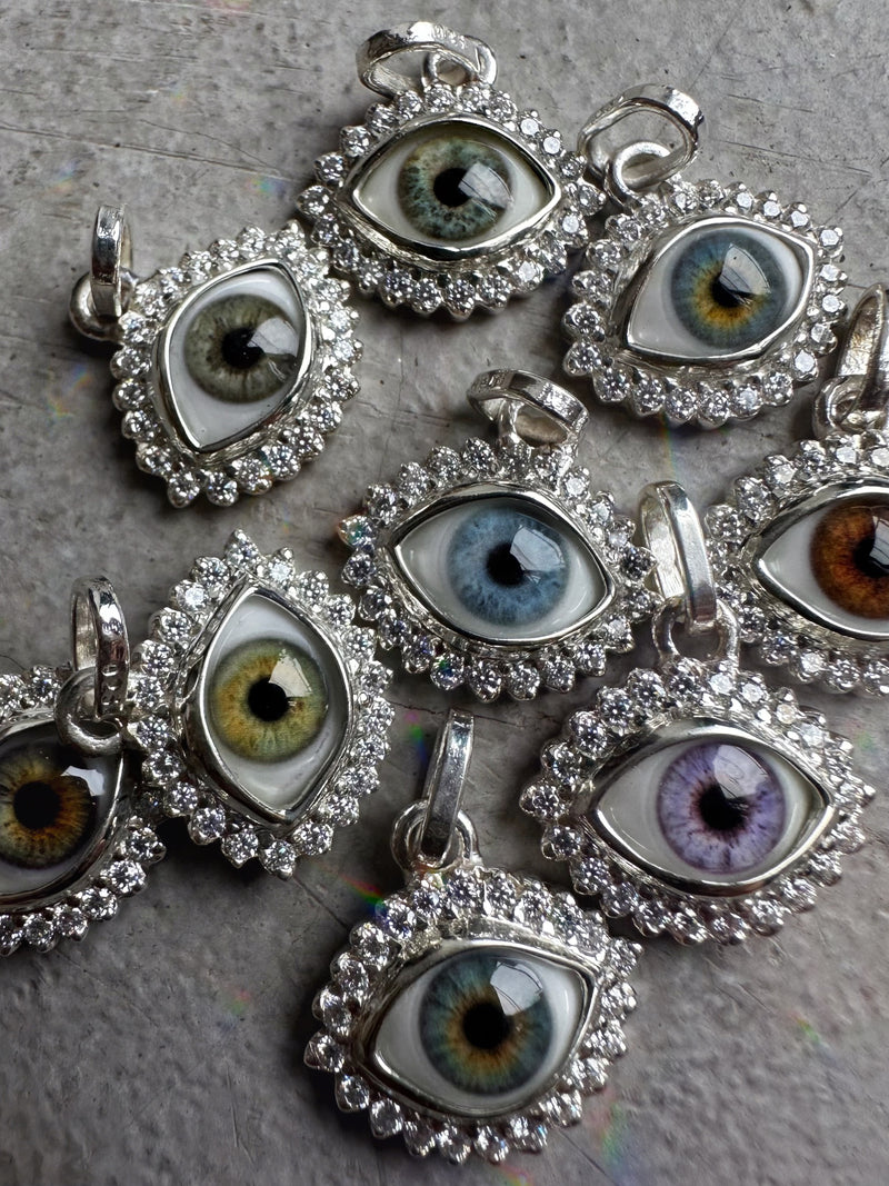 Custom Mini Eye Pendant with moissanite halo