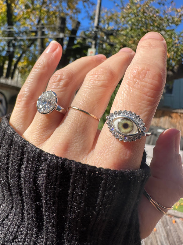 Mini Eye Ring with Moissanite Halo - sz 7
