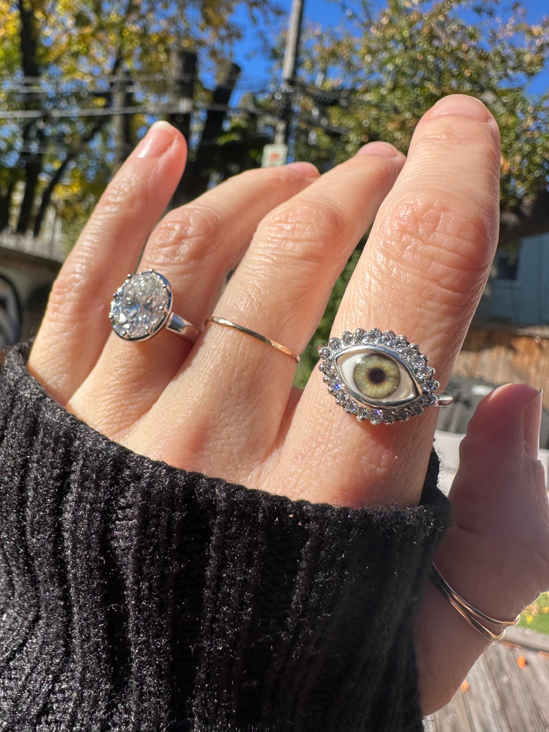 Mini Eye Ring with Moissanite Halo - sz 7