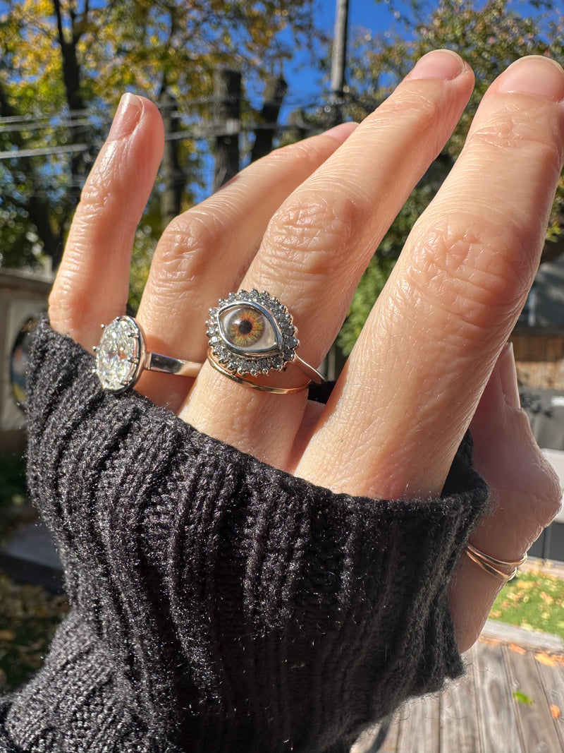 Mini Eye Ring with Moissanite Halo - sz 5.25