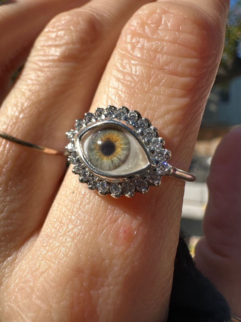 Mini Eye Ring with Moissanite Halo - sz 7