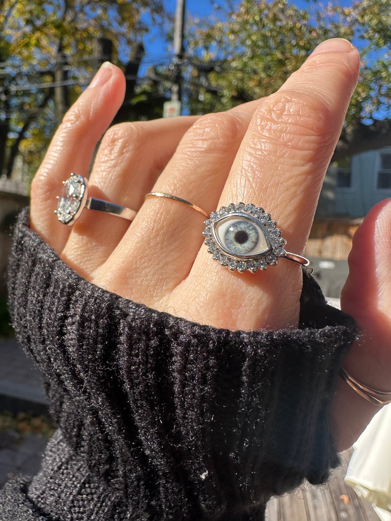 Mini Eye Ring with Moissanite Halo - sz 8