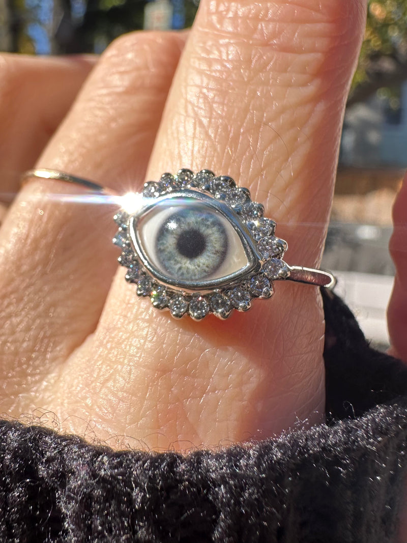 Mini Eye Ring with Moissanite Halo - sz 8