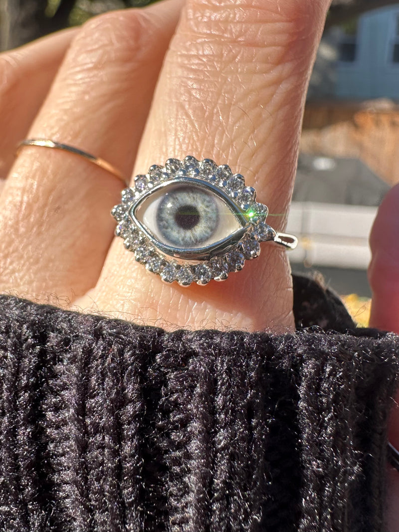 Mini Eye Ring with Moissanite Halo - sz 8.25