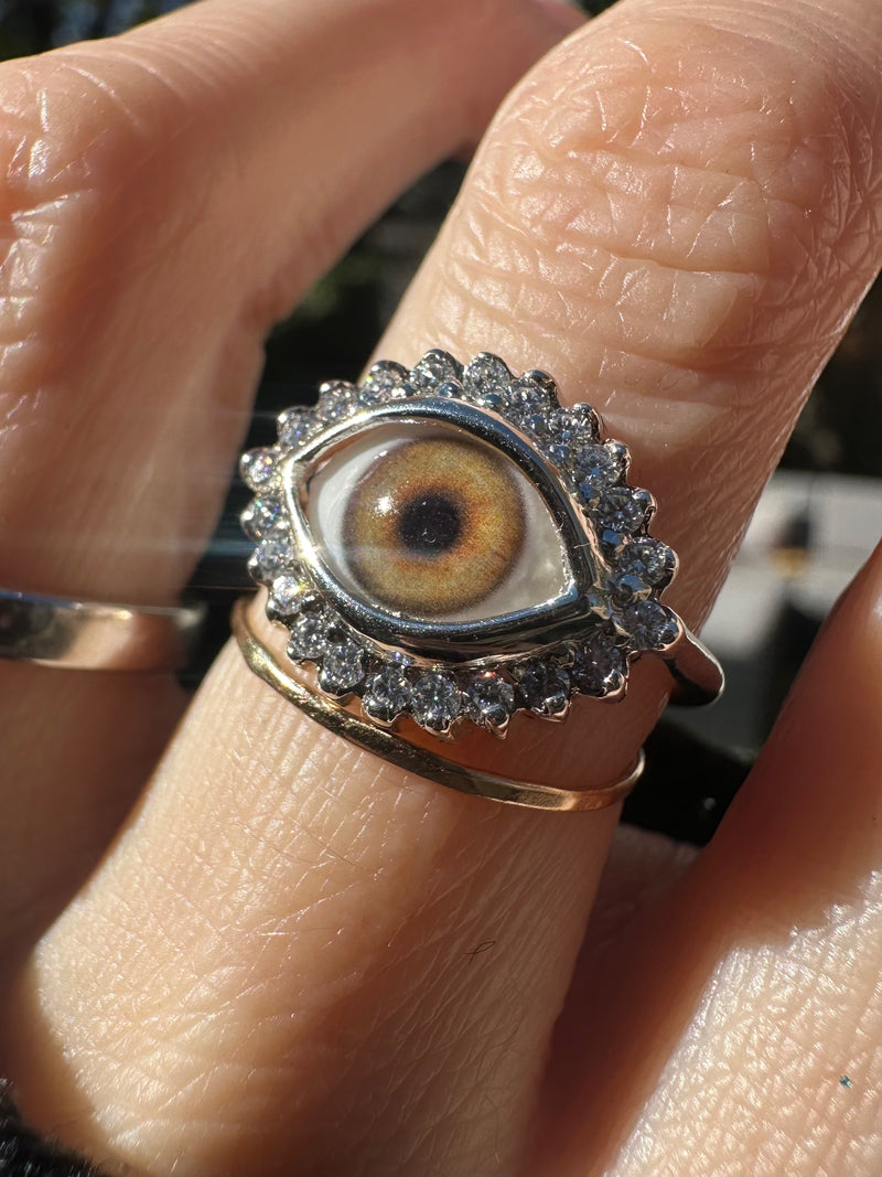 Mini Eye Ring with Moissanite Halo - sz 5.25
