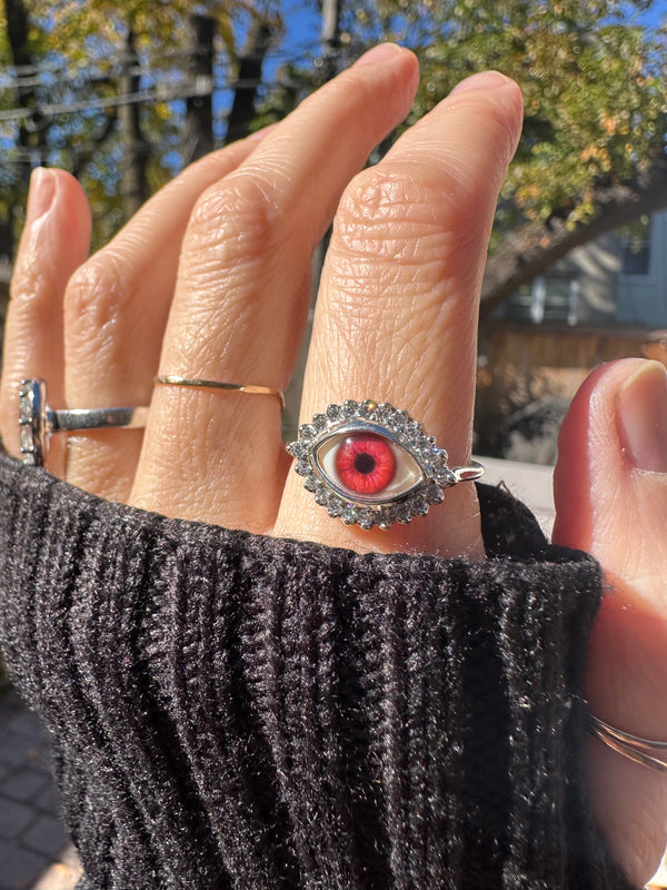 Mini Eye Ring with Moissanite Halo - sz 9