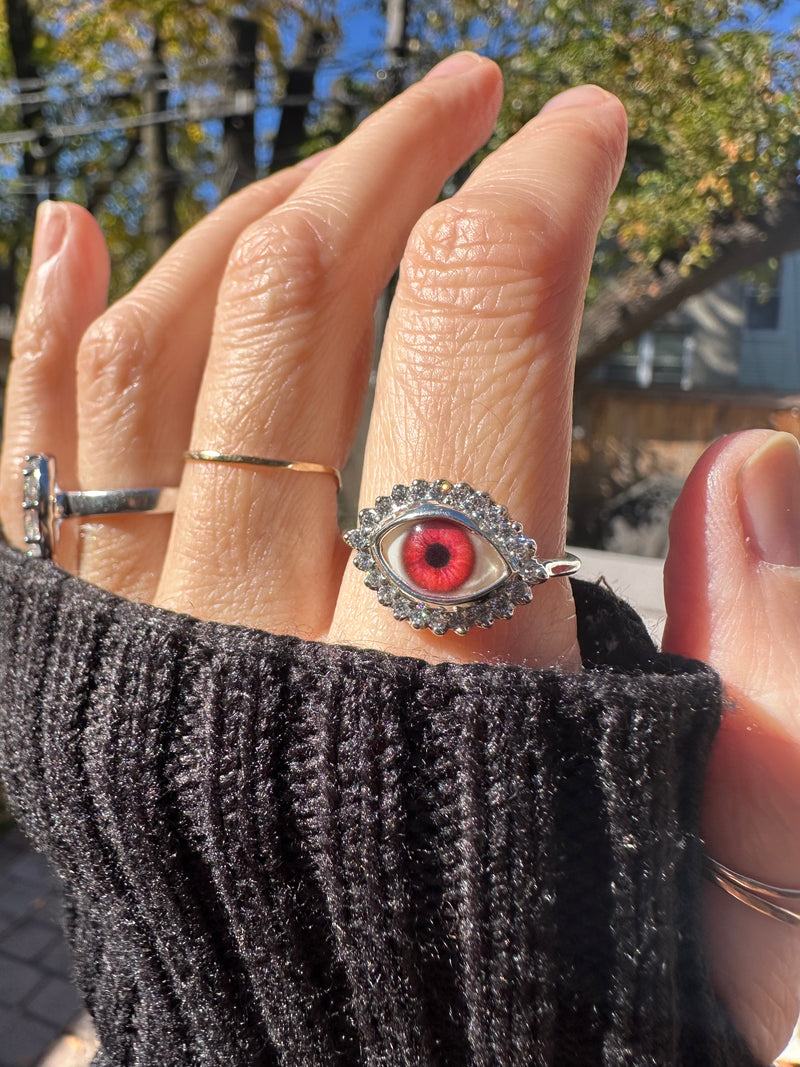 Mini Eye Ring with Moissanite Halo - sz 9