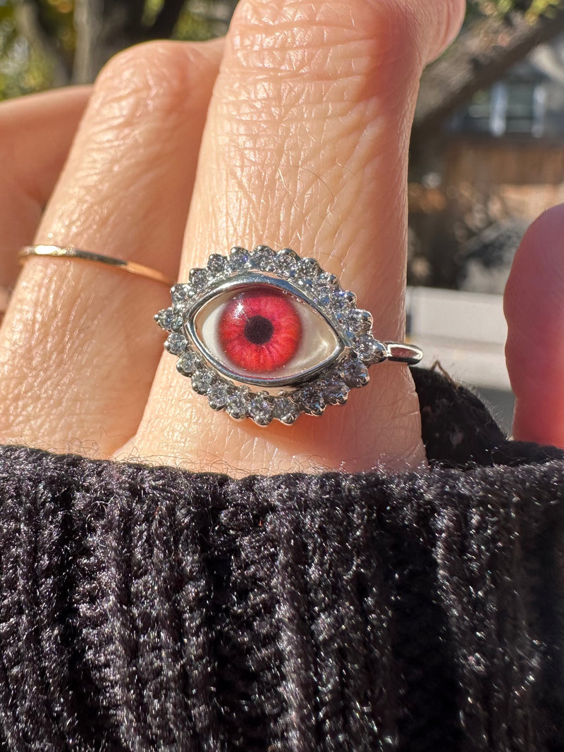 Mini Eye Ring with Moissanite Halo - sz 9