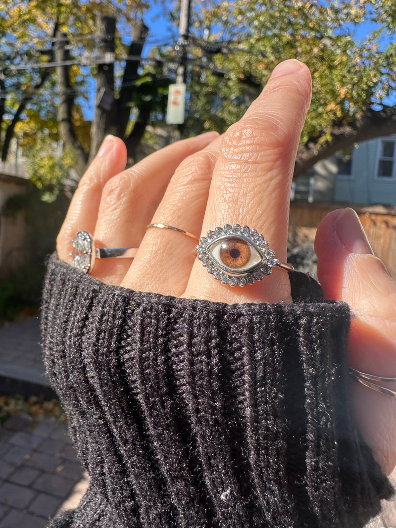 Mini Eye Ring with Moissanite Halo - sz 9.25