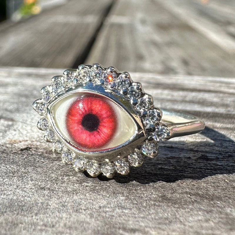 Mini Eye Ring with Moissanite Halo - sz 9