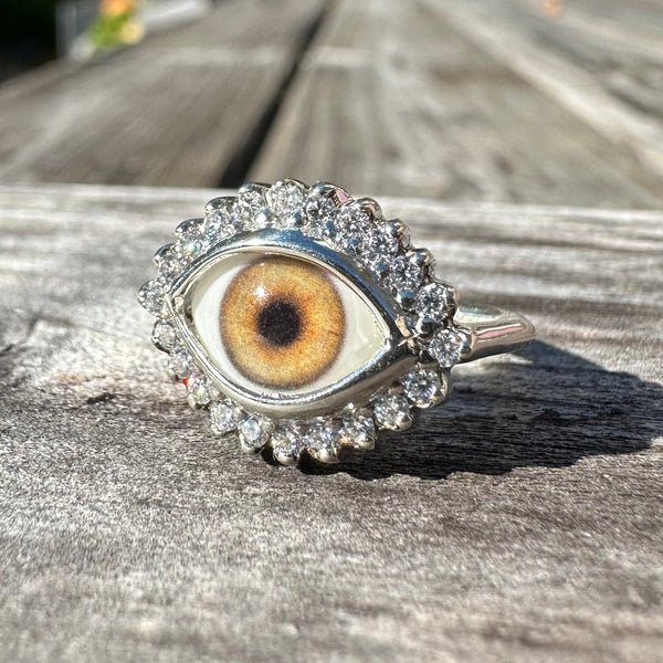 Mini Eye Ring with Moissanite Halo - sz 5.25