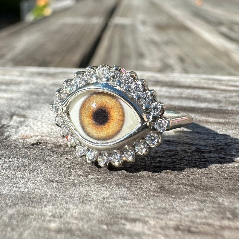 Mini Eye Ring with Moissanite Halo - sz 5.25