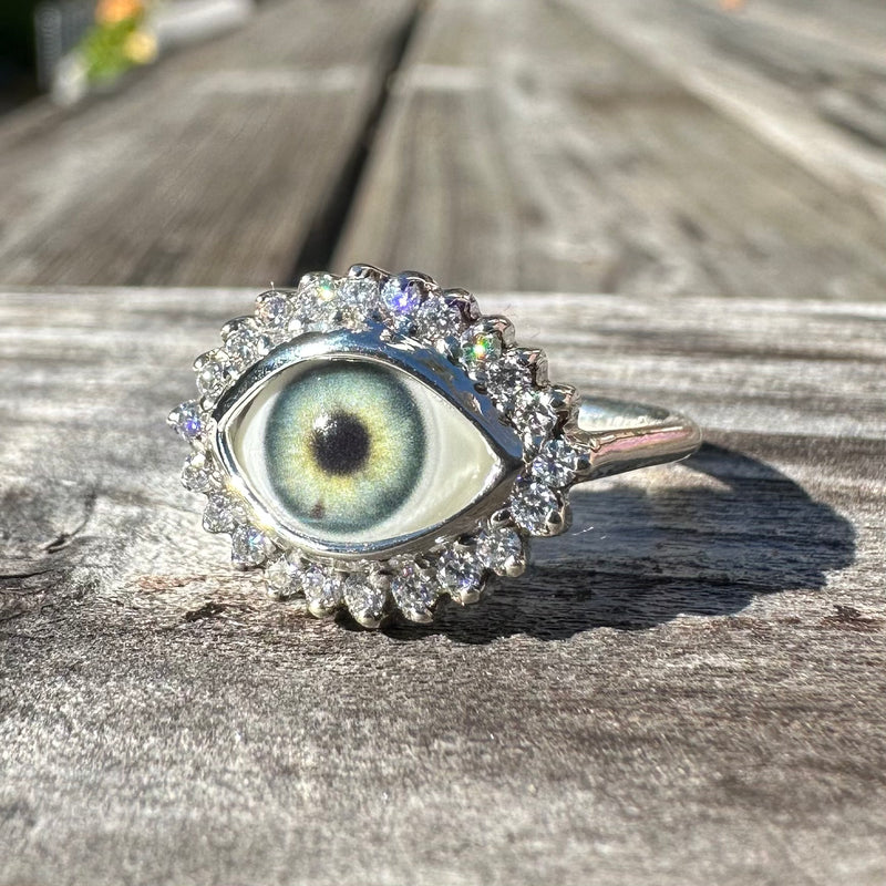 Mini Eye Ring with Moissanite Halo - sz 6.5
