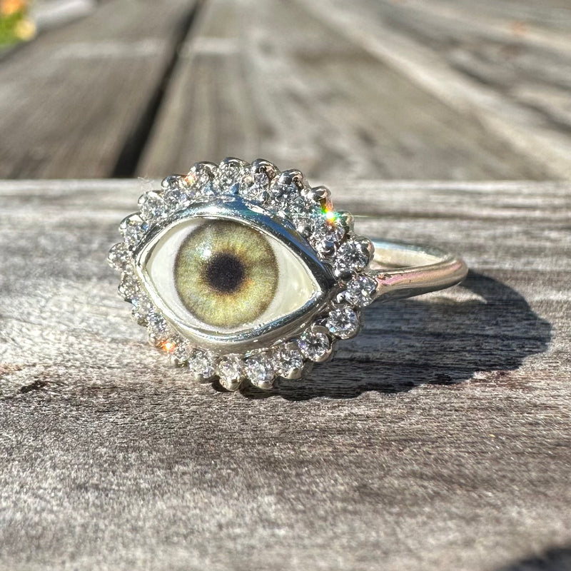 Mini Eye Ring with Moissanite Halo - sz 7