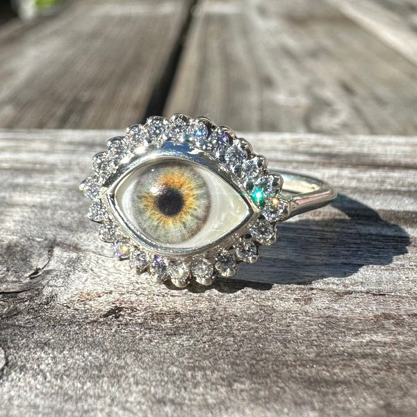 Mini Eye Ring with Moissanite Halo - sz 7
