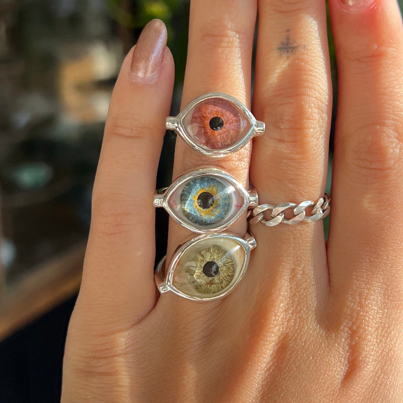 Hand Painted Hazel Silver Eye Ring